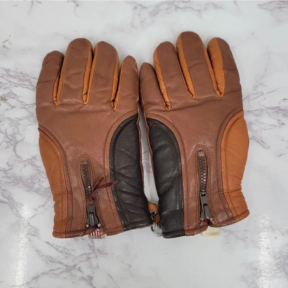 Aris Ski Gloves Vintage Brown Leather Lined Women's Medium